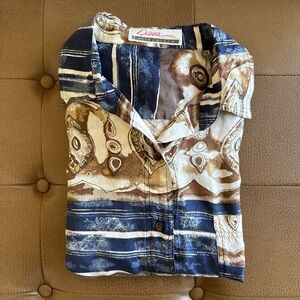 Diana Marco Printed Silk Button Up in XL